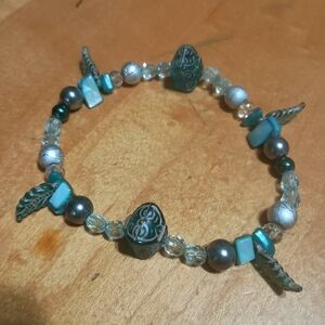 Blue and Silver Bohemian Bracelet with Green/Blue Accents